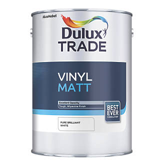 Image of Dulux Trade Vinyl Matt Emulsion Paint Pure Brilliant White 5Ltr 