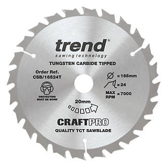 Image of Trend CraftPro CSB/16524T Wood Thin Kerf Combination Circular Saw Blade for Cordless Saws 165mm x 20mm 24T 