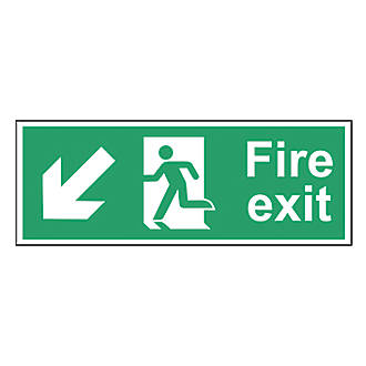 Image of Non Photoluminescent "Fire Exit Man Down Left Arrow" Sign 150mm x 400mm 