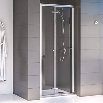 Image of Aqualux Edge 6 Semi-Frameless Square Bi-Fold Shower Door Polished Silver 900mm x 1900mm 