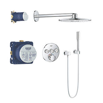 Image of Grohe Grohtherm SmartControl 3 Button Round with Rainshower SmartActive 310 Rear-Fed Concealed Chrome Thermostatic Shower Set 