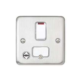 Image of MK Contoura 13A Switched Fused Spur & Flex Outlet with Neon Brushed Stainless Steel with White Inserts 