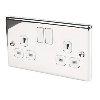 Image of LAP 13A 2-Gang SP Switched Plug Socket Polished Chrome with White Inserts 