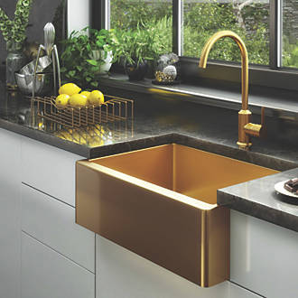 Image of ETAL Excel 1 Bowl Stainless Steel Belfast Kitchen Sink Gold 600mm x 450mm x 200mm 