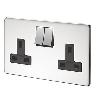 Image of Crabtree Platinum 13A 2-Gang DP Switched Plug Socket Polished Chrome with Black Inserts 