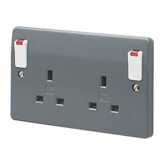Image of MK Logic Plus 13A 2-Gang DP Switched Plug Socket Grey with Neon with White Inserts 