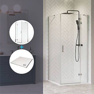 Image of Aqualux Aquarius 6 Frameless Square Shower Enclosure & Tray Reversible Left/Right Opening Chrome 900mm x 900mm x 1900mm 