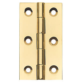 Image of Polished Brass Solid Drawn Butt Hinges 64mm x 35mm 2 Pack 