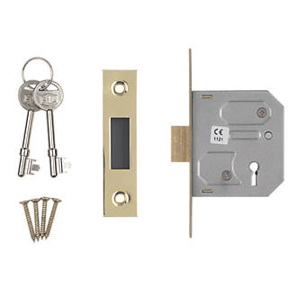 Image of Smith & Locke Fire Rated 3 Lever Electric Brass 3-Lever Mortice Deadlock 64mm Case - 44mm Backset 
