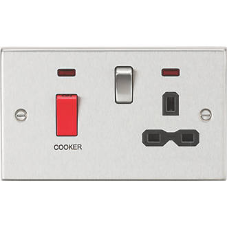 Image of Knightsbridge 45 & 13A 2-Gang DP Cooker Switch & 13A DP Switched Socket Brushed Chrome with LED with Black Inserts 