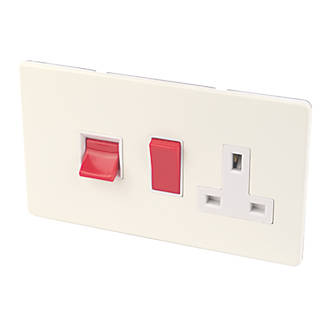 Image of Varilight 45AX 2-Gang DP Cooker Switch & 13A DP Switched Socket White Chocolate with White Inserts 