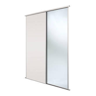 Image of Spacepro Classic 2-Door Sliding Wardrobe Door Kit Cashmere Frame Cashmere / Mirror Panel 1185mm x 2260mm 