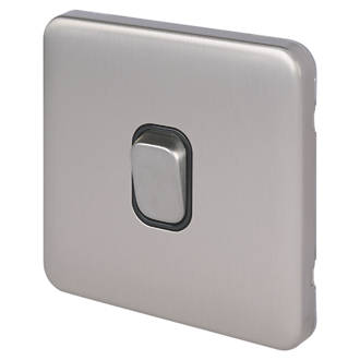 Image of Schneider Electric Lisse Deco 20AX 1-Gang DP Control Switch Brushed Stainless Steel with Black Inserts 