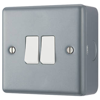 Image of British General 10A 2-Gang 2-Way Metal Clad Light Switch with White Inserts 