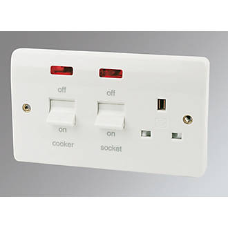 Image of MK Logic Plus 45A 2-Gang DP Cooker Switch & 13A DP Switched Socket White with Neon 