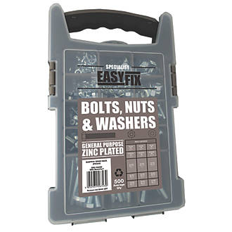 Image of Easyfix Bright Zinc-Plated Mixed Bolts, Nuts & Washers Pack 500 Piece Set 