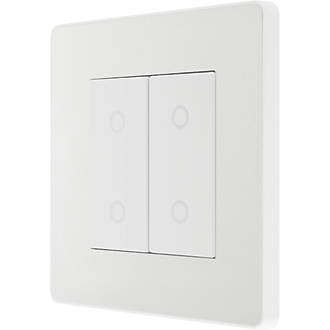 Image of British General Evolve 2-Gang 2-Way LED Double Master Touch Trailing Edge Dimmer Switch Pearlescent White with White Inserts 