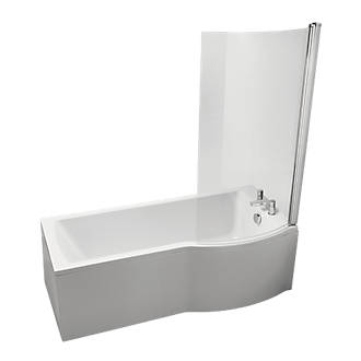 Image of Ideal Standard Giovo Curve P-Shape Shower Bath Right-Hand Acrylic No Tap Holes 1700mm 