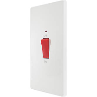 Image of British General Evolve 45A 2-Gang 2-Pole Cooker Switch Pearlescent White with LED with White Inserts 