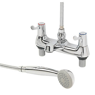Image of H & C Â¼ Turn Dual Commercial Lever Bath / Shower Mixer Bathroom Tap Chrome 