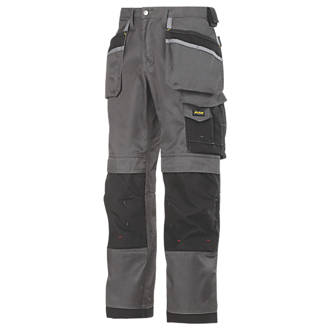 Image of Snickers DuraTwill 3212 Holster Pocket Trousers Grey / Black 31" W 32" L 