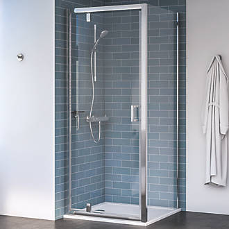 Image of Aqualux Edge 8 Semi-Frameless Square Shower Enclosure Reversible Left/Right Opening Polished Silver 800mm x 800mm x 2000mm 