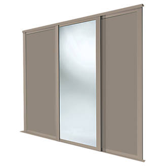 Image of Spacepro Shaker 3-Door Sliding Wardrobe Door Kit Stone Grey Frame Stone Grey / Mirror Panel 1680mm x 2260mm 