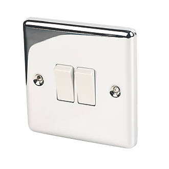 Image of LAP 10AX 2-Gang 2-Way Light Switch Polished Chrome with White Inserts 