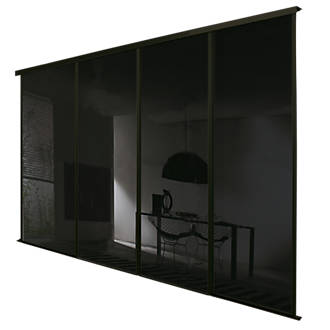 Image of Spacepro Classic 4-Door Framed Glass Sliding Wardrobe Doors Black Frame Black Panel 2978mm x 2260mm 