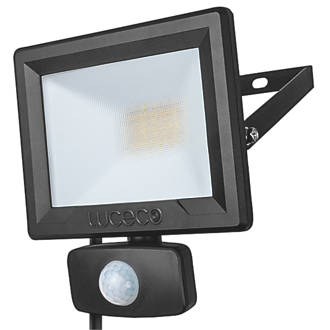 Image of Luceco ECO Slimline Outdoor LED Floodlight With PIR Sensor Black 20W 1600lm 