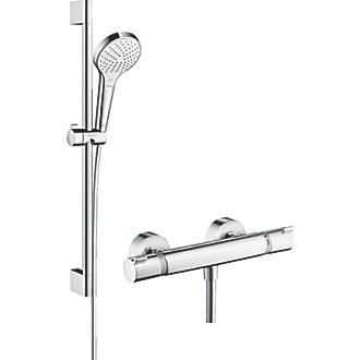 Image of Hansgrohe Croma Select HP Rear-Fed Exposed White/Chrome Thermostatic Mixer Shower 