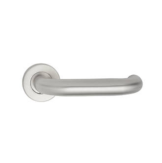 Image of Eurospec Safety Fire Rated Safety Lever on Rose Pair Satin Stainless Steel 