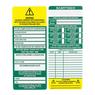 Image of Scafftag Scaffold Standard Inspection Inserts Pack of 10 