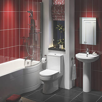 Image of Walker Contemporary P-Shape Right Hand Bathroom Suite with Acrylic Bath 