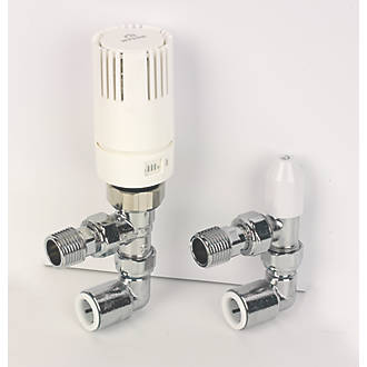 Image of Myson TRV2PAK White Angled Thermostatic Push-Fit TRV & Matchmate Lockshield with 90Â° Elbow 15mm x 1/2" 