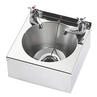 Image of Model A 1 Bowl Stainless Steel Wall-Hung Washbasin 2 Taps 290mm x 290mm 