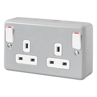 Image of MK Metalclad Plus 13A 2-Gang DP Switched Metal Clad Socket with White Inserts 