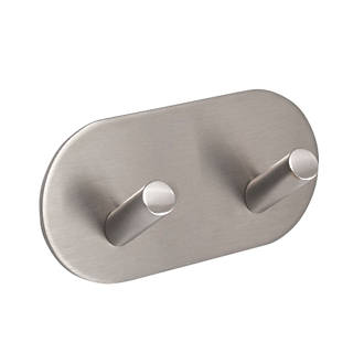 Image of Eclipse 2-Hook Angled Coat Hook Rail Satin Stainless Steel 96 x 48mm 