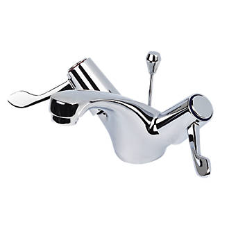 Image of H & C Â¼ Turn Commercial Bathroom Basin Lever Mixer Tap Chrome 