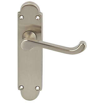 Image of Hafele Dome Latch Latch Lever on Backplate Handle Pair Satin Nickel 