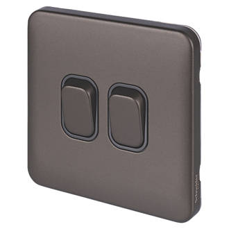Image of Schneider Electric Lisse Deco 10AX 2-Gang 2-Way Light Switch Mocha Bronze with Black Inserts 