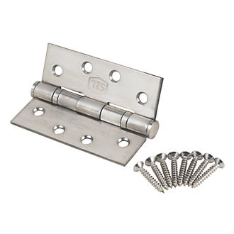 Image of Smith & Locke Satin Stainless Steel Grade 13 Fire Rated Ball Bearing Square Hinges 102mm x 76mm 2 Pack 