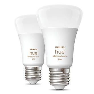 Image of Philips Hue ES A60 RGB & White LED Smart Light Bulb 6.5W 806lm 2 Pack 