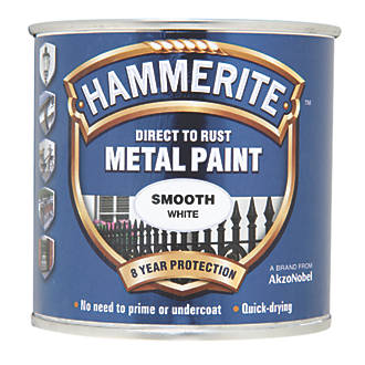 Image of Hammerite Smooth Metal Paint White 250ml 
