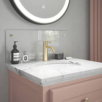 Image of Splashback Bathroom Splashback Crystal Clear with Brushed Brass Caps 600mm x 250mm x 4mm 