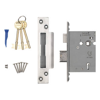 Image of Smith & Locke Fire Rated Satin Stainless Steel BS 5-Lever Mortice Sashlock 78mm Case - 57mm Backset 