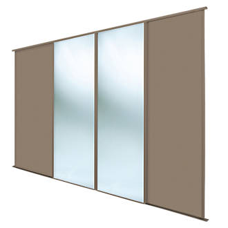 Image of Spacepro Classic 4-Door Sliding Wardrobe Door Kit Stone Grey Frame Stone Grey / Mirror Panel 2978mm x 2260mm 