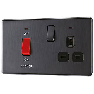 Image of LAP 45A 2-Gang DP Cooker Switch & 13A DP Switched Socket Slate Grey with LED with Black Inserts 