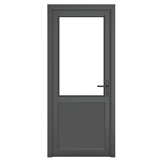 Image of Crystal 1-Panel 1-Clear Light Left-Hand Opening Anthracite Grey uPVC Back Door 2090mm x 920mm 