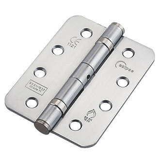 Image of Eclipse Satin Chrome Grade 11 Fire Rated Ball Bearing Fire Hinges Radius Corners 102mm x 76mm 2 Pack 